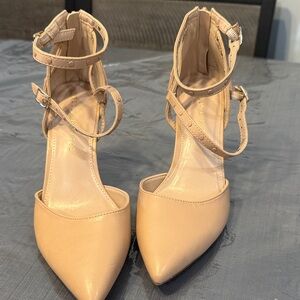 Kelly & Katie Beige Ankle Strap Heels